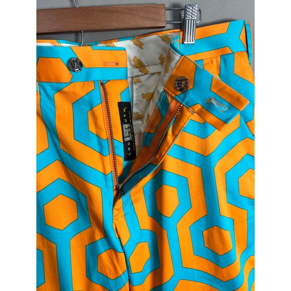 Loudmouth Golf Pants Sz 36x34L Orange And Teal Geometric Hexagon Athletic Retro - Picture 12 of 15